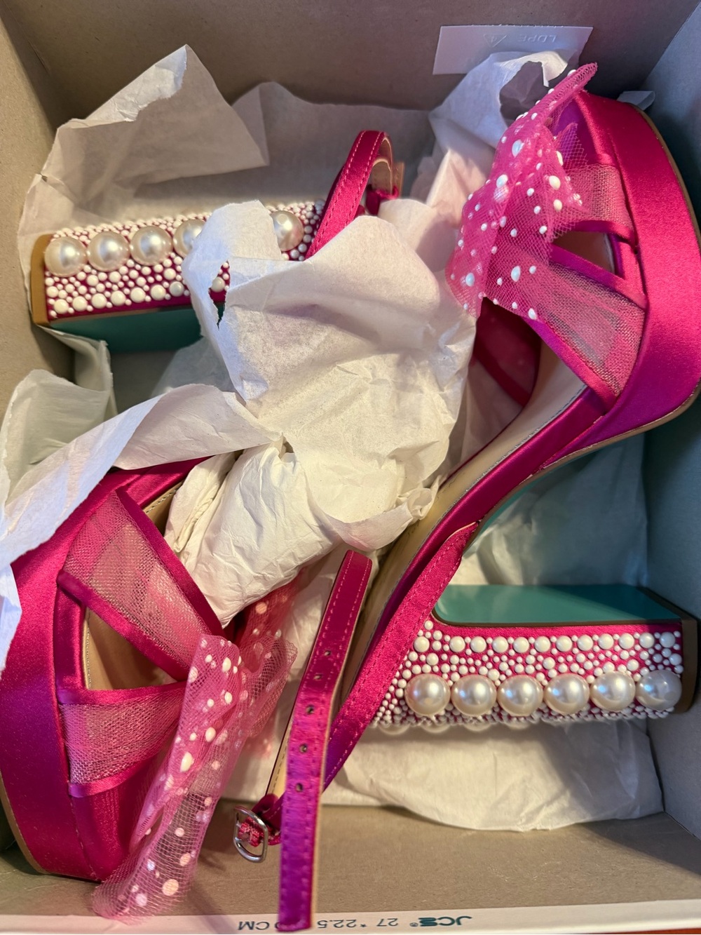 Betsy Johnson Women's Hot Pink Pearl Embellished Block Heel Sandals